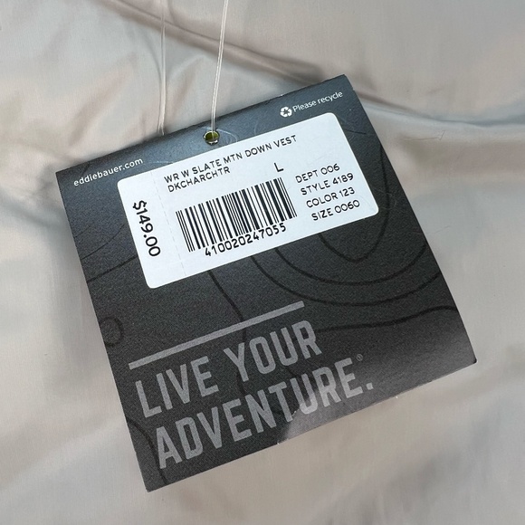 Eddie Bauer Down Puffer Vest Women LARGE Grey Jacket Removable Faux Fur Hood NWT - Picture 13 of 16